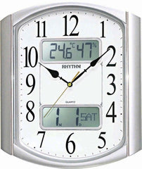 Rhythm Wall Clock, LCD Thermometer, Hygrometer & Calendar Clock, CFG708NR19