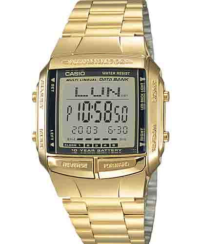 Casio Men's Watch Digital, Black Dial Gold Stainless Steel Strap, DB-360G-9ADF