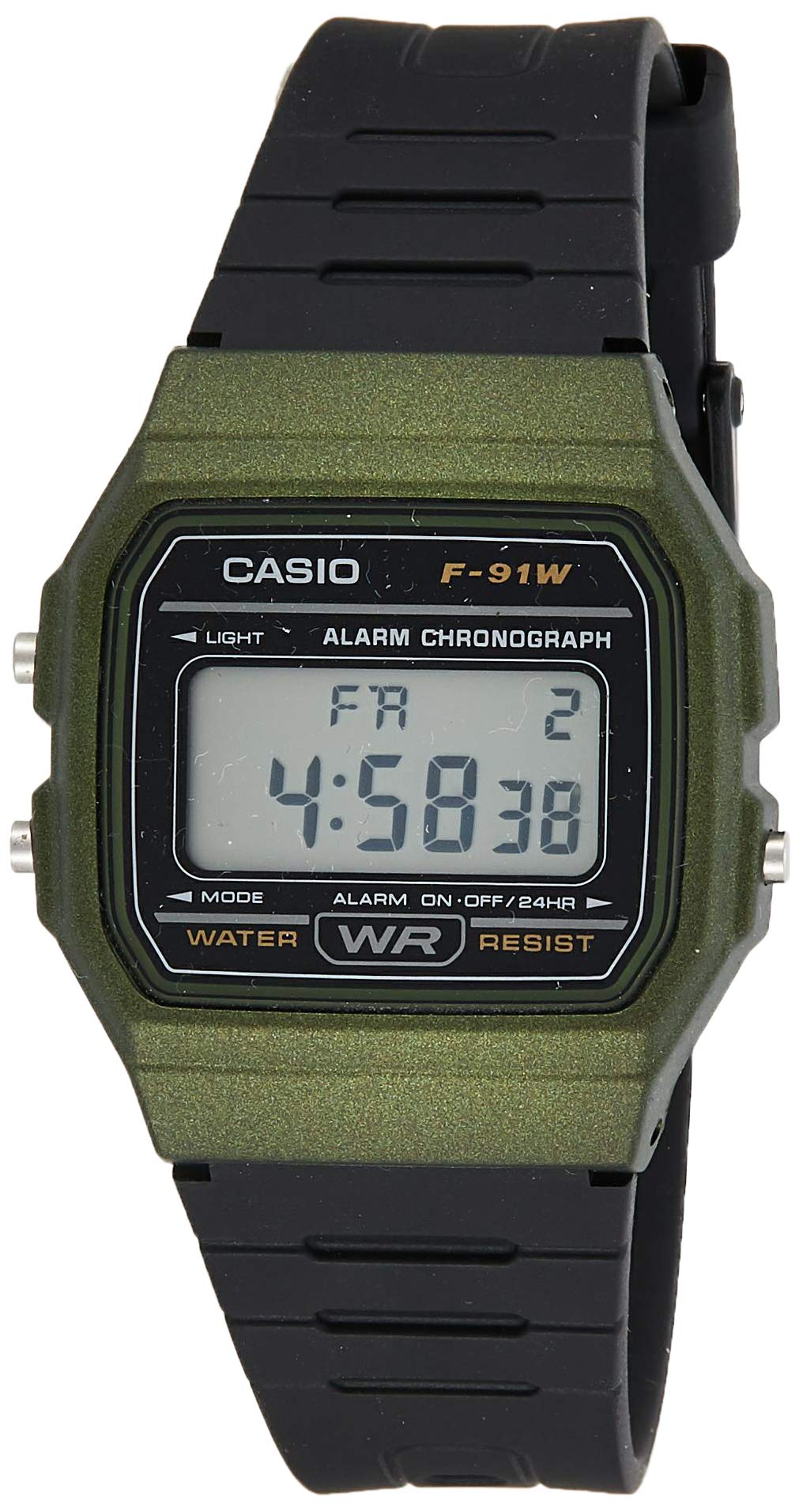 Casio Men's Watch Vintage Collection Digital, Green Dial Black Resin Strap, F-91WM-3ADF