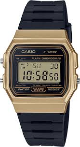 Casio Men's Watch Vintage Collection Digital, Gold Dial Black Resin Strap, F-91WM-9ADF