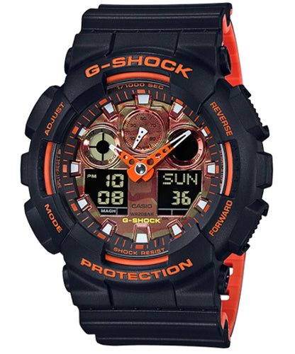 G-Shock Men's Watch Digital & Analog Combo, Black & Orange Dial Black Resin Band, GA-100BR-1ADR