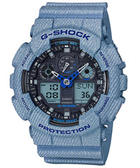 G-Shock Men's Watch Analog & Digital Combo, Blue & Black Dial Aqua Resin Band, GA-100DE-2ADR