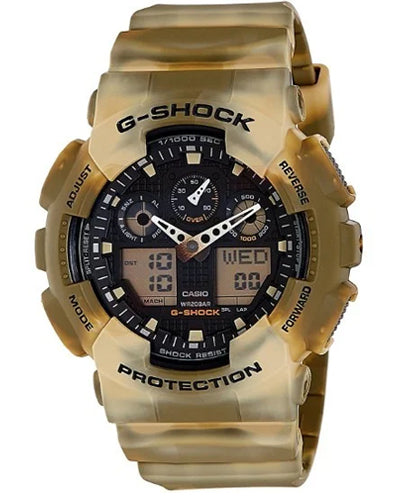 G-Shock Men's Watch Analog & Digital Combo, Black Dial Camouflage Brown Resin Watch, GA-100MM-5ADR