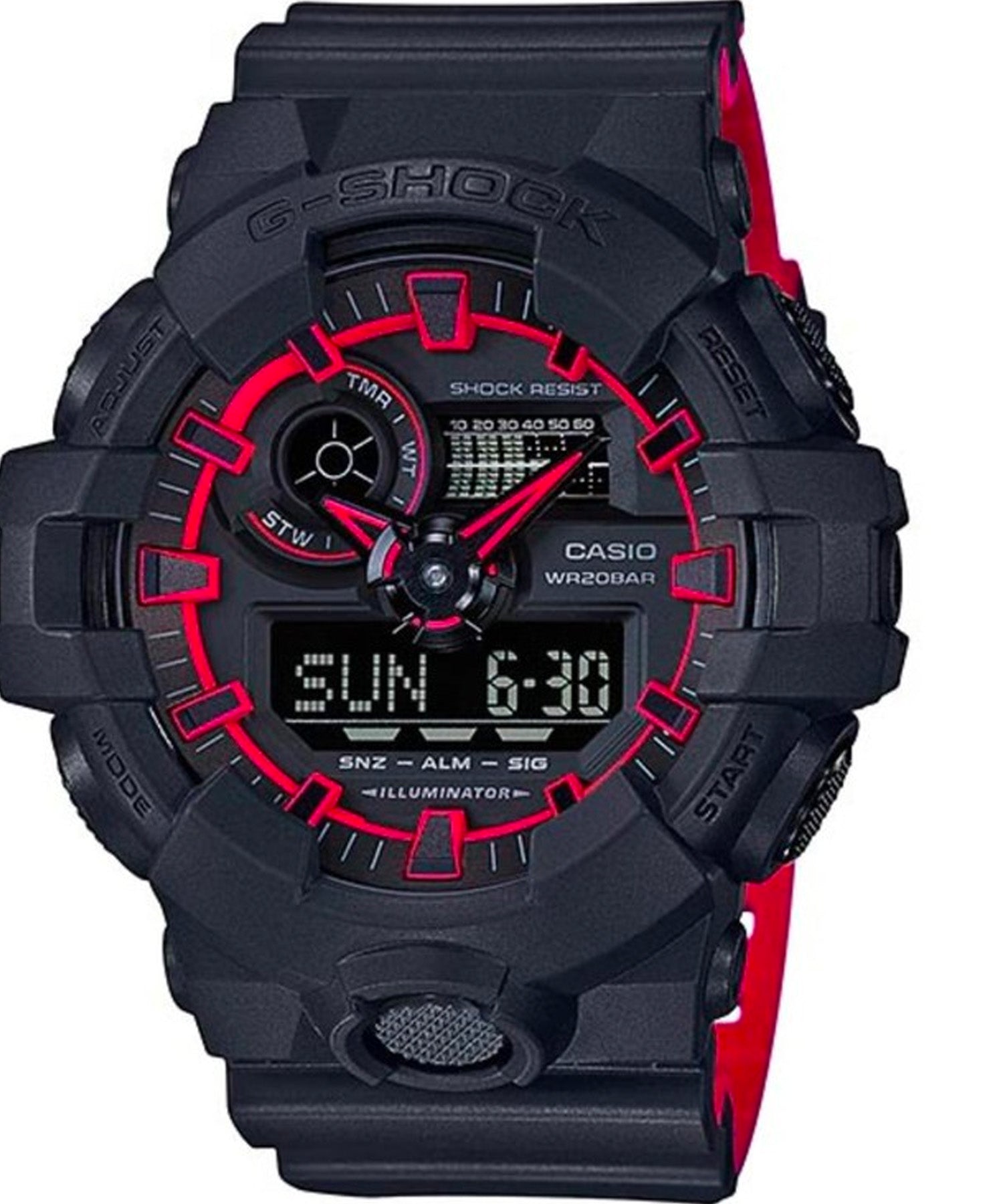 G-Shock Men's Watch Analog & Digital Combo, Black & Red Dial Black Resin Band, GA-700SE-1A4DR