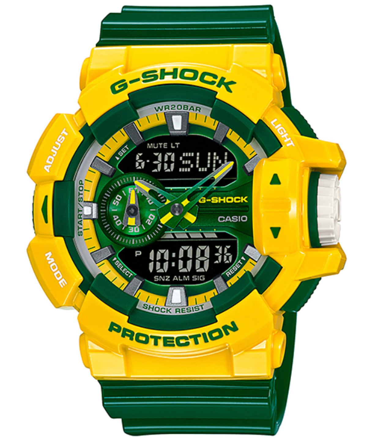 G-Shock Men's Watch Analog & Digital Combo, Black& Green Dial Yellow & Green Resin Band, GA400CS9