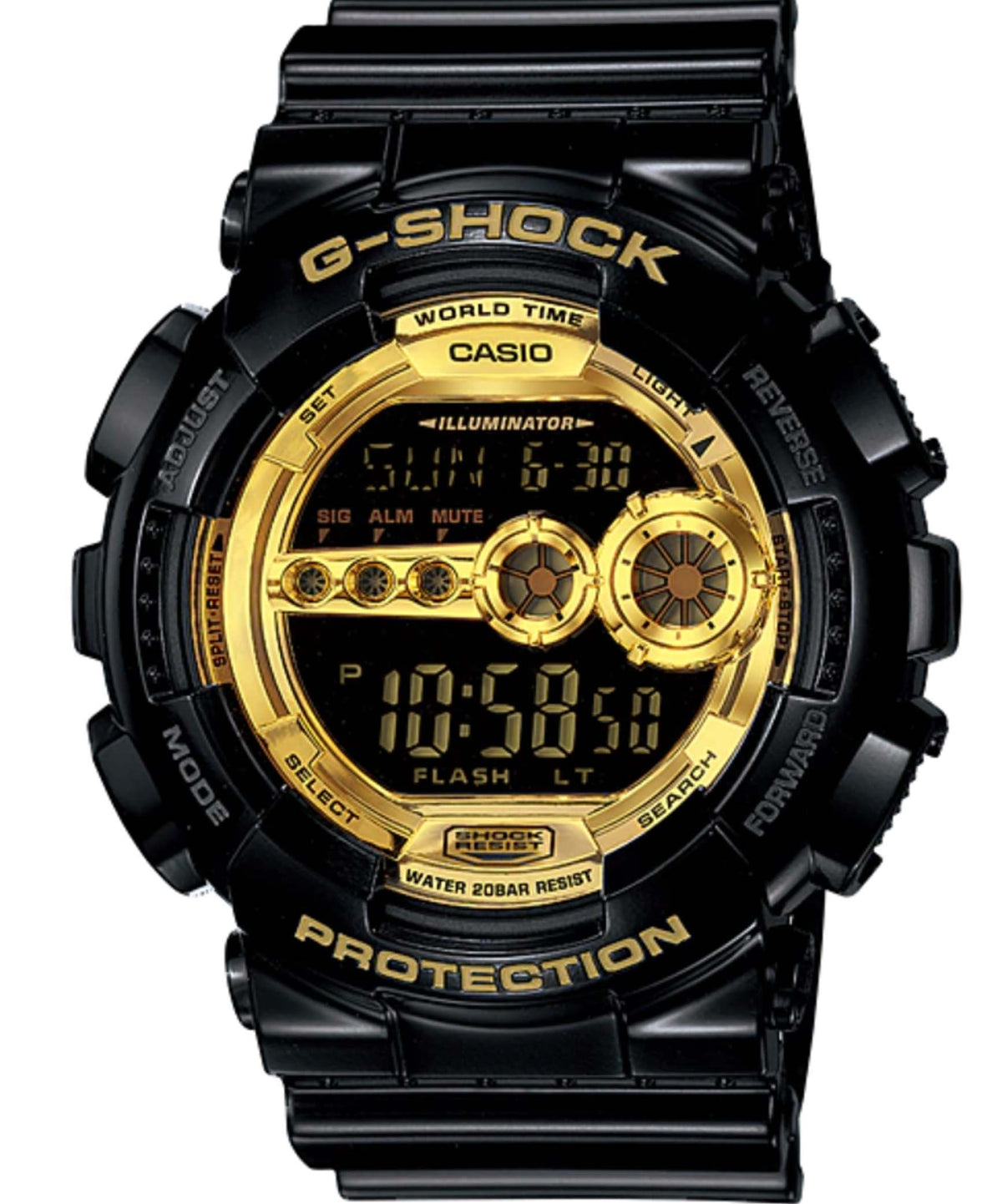 G-Shock Men's Watch Digital, Black & Gold Dial Black Resin Band, GD-100GB-1DR