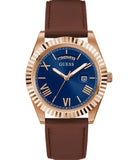 Guess, Men's Watch Analog, Blue Dial Brown Leather Band, GW-GW0353G2