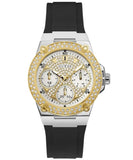 Guess, Women's Watch Analog, Gold Dial Black Silicone Band