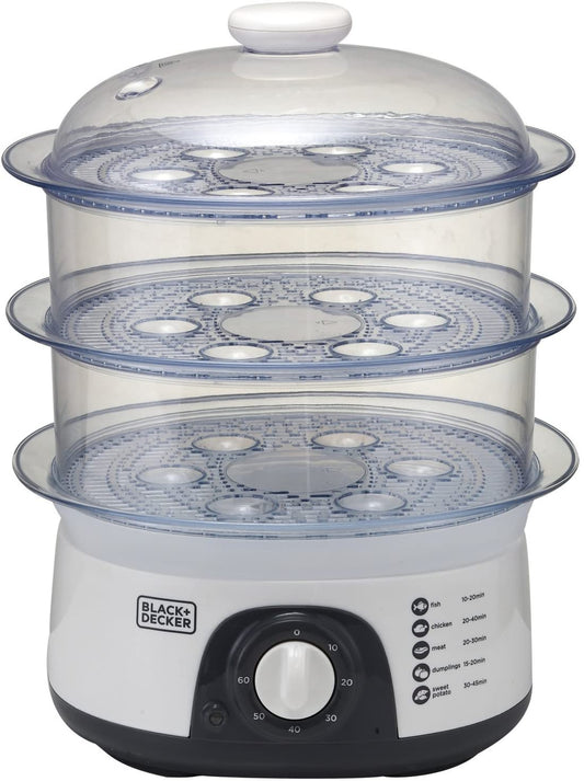 Black+Decker, 775W 10 L 3-Tier Food Steamer with Timer, White, HS6000-B5 Food Steamer BL-HS6000