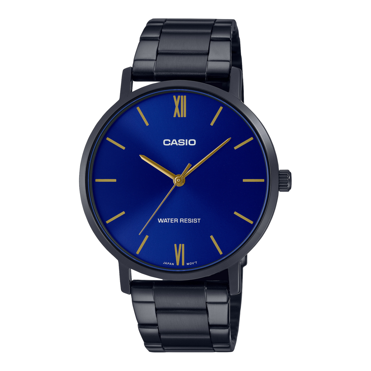 Casio Men's Watch Analog, Blue Dial Black Stainless Steel Strap, MTP-VT01B-2BUDF