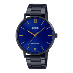 Casio Men's Watch Analog, Blue Dial Black Stainless Steel Strap, MTP-VT01B-2BUDF