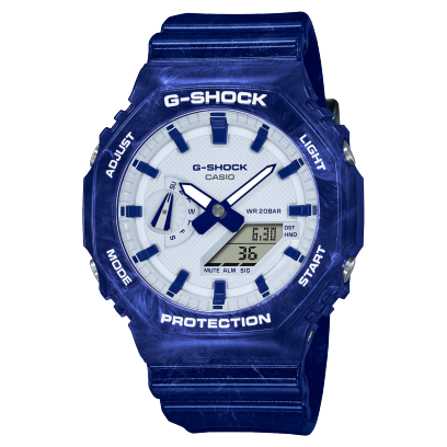 G-Shock Men's Watch Analog & Digital, White Porcelain Dial Blue Resin Band, GA-2100BWP-2