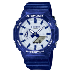 G-Shock Men's Watch Analog & Digital, White Porcelain Dial Blue Resin Band, GA-2100BWP-2