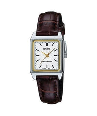 Casio Women's Watch Analog, White Dial Brown Leather Strap, LTP-V007L-7E2UD