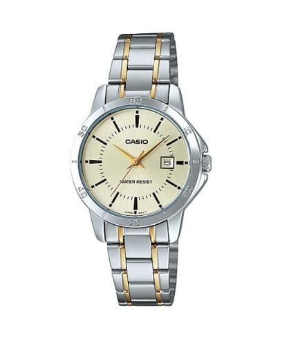 Casio Women's Watch Analog, Gold Dial Silver Stainless Steel Strap, LTP-V004SG-9AUD