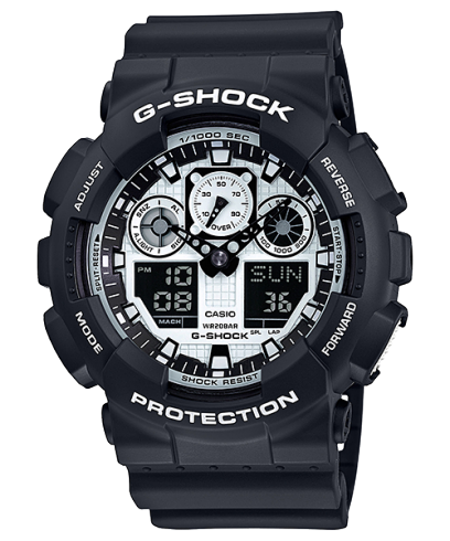 G-Shock Men's Watch Analog & Digital Combo, Black & White Dial Black Resin Band, GA-100BW-1ADR