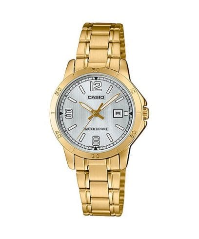 Casio Women's Watch Analog, Silver Dial Gold Stainless Steel Strap, LTP-V004G-7B2UD