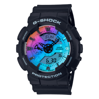 G-Shock Men's Watch Analog & Digital, Rainbow vapor Dial Black Resin Band, GA-110SR-1AD