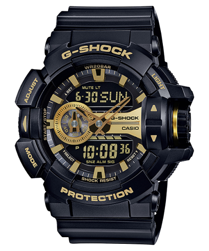 G-Shock Men's Watch Analog & Digital Combo, Black & Gold Dial Black Resin Band, GA-400GB-1A9DR