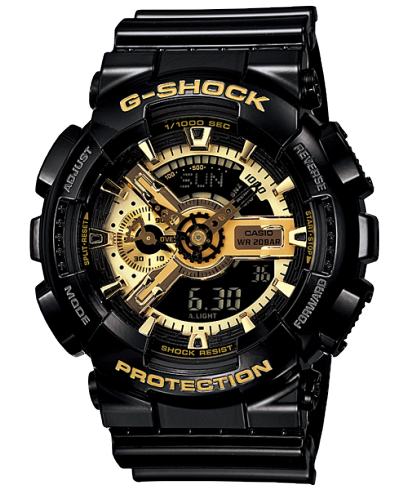 G-Shock Men's Watch Analog & Digital Combo, Black & Gold Dial Black Resin Band, GA-110GB-1ADR