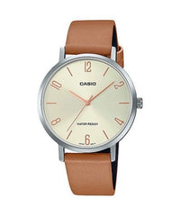 Casio Women's Watch Analog, Beige Dial Brown Leather Strap, LTP-VT01L-5BUDF