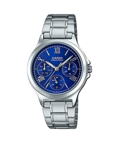 Casio Women's Watch Analog, Blue Dial Silver Stainless Steel Strap, LTP-V300D-2A2UD