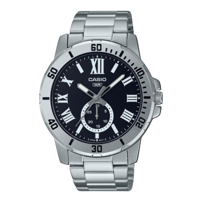 Casio men analog watch, black dial with comfortable strap, model CS-MTP-VD200D-1BUD, Bahrain