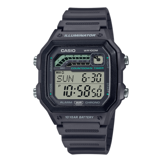 Casio men analog watch, black dial with comfortable strap, model CS-WS-1600H-8AVDF, Bahrain