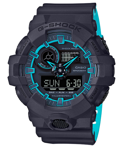 G-Shock Men's Watch Analog & Digital Combo, Black & Blue Dial Black Resin Band,GA-700SE-1A2DR