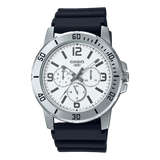Casio Men's Watch, White Dial Black Resin Strap, MTP-VD300-7BUDF
