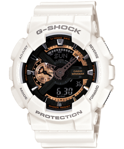 G-Shock Men's Watch Analog & Digital Combo, Black & Rose Gold Dial White Resin Band, GA-110RG-7A