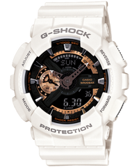 G-Shock Men's Watch Analog & Digital Combo, Black & Rose Gold Dial White Resin Band, GA-110RG-7A