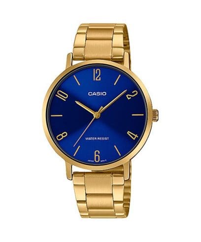 Casio Women's Watch Analog, Blue Dial Gold Stainless Steel Strap, LTP-VT01G-2BUDF