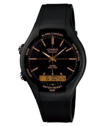 Casio Men's Watch Analog & Digital Combo, Black Dial Black Resin Strap, AW-90H-9EVDF