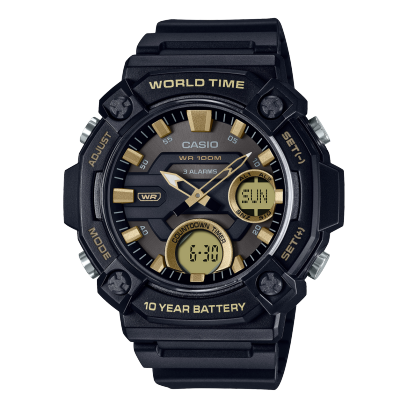 Casio men analog watch, black dial with comfortable strap, model CS-AEQ-120W-9AVDF, Bahrain