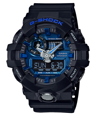 G-Shock Men's Watch Analog & Digital Combo, Blue Dial Black Resin Band, GA-710-1A2DR