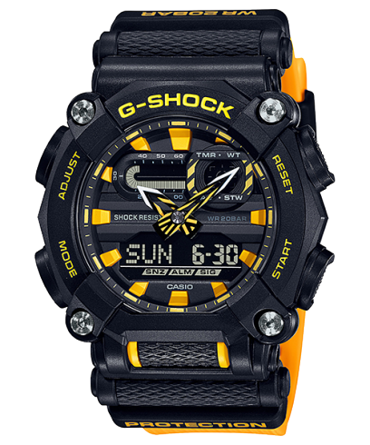 G-Shock Men's Watch Analog & Digital Combo, Black & Yellow Dial Yellow Resin Band, GA-900A-1A9DR