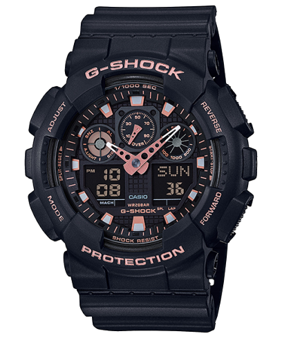 G-Shock Men's Watch Analog & Digital Combo Black & Pink Dial Black Resin Band, GA-100GBX-1A4DR