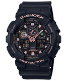 G-Shock Men's Watch Analog & Digital Combo Black & Pink Dial Black Resin Band, GA-100GBX-1A4DR