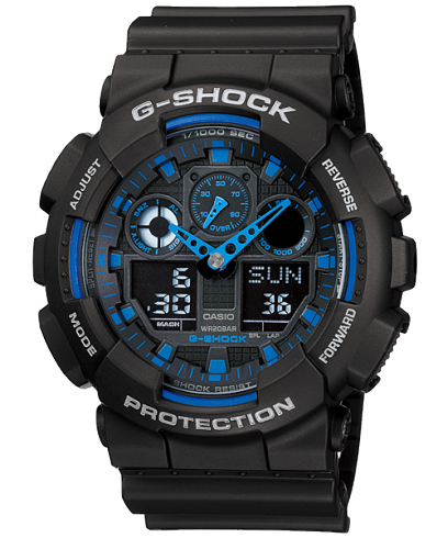 G-Shock men analog watch, black dial with comfortable strap, model GS-GA-100-1A2DR, Bahrain