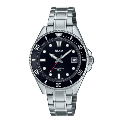 Casio men analog watch, black dial with comfortable strap, model CS-MDV-10D-1A1VDF, Bahrain
