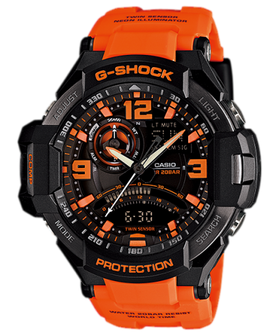 G-Shock Men's Watch Digital & Analog Combo, Black Dial Orange Resin Band, GA-1000-4ADR