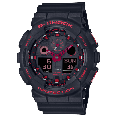 G-Shock men analog watch, black dial with comfortable strap, model GS-GA-100BNR-1ADR, Bahrain