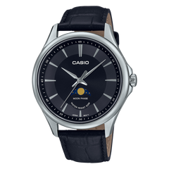 Casio Men's Watch, Moon Phase Executive Black Dial, Black Leather Strap, MTP-M100L-1AVDF