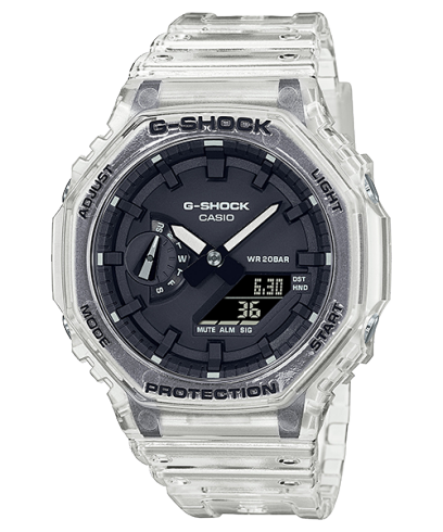 G-Shock Men's Watch Analog & Digital Combo, Black Dial Transparent White Resin Band, GA-2100SKE-7ADR