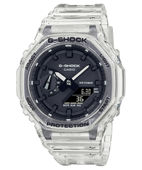 G-Shock Men's Watch Analog & Digital Combo, Black Dial Transparent White Resin Band, GA-2100SKE-7ADR