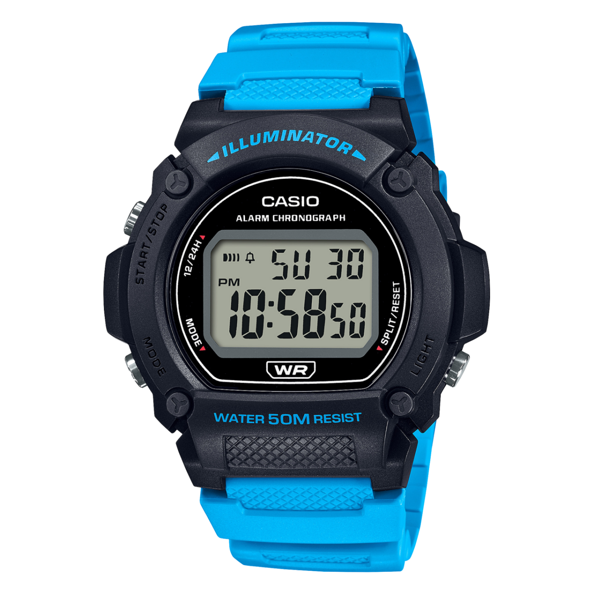 Casio Men's Watch Digital, Black Dial Blue Resin Strap, W-219H-2A2VDF