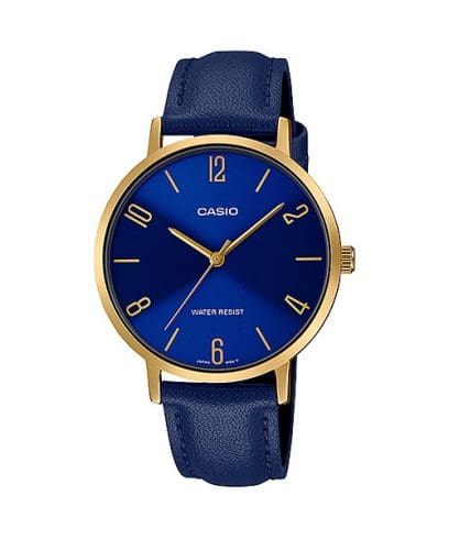 Casio Women's Watch Analog, Blue Dial Blue Leather Strap, LTP-VT01GL-2BUD