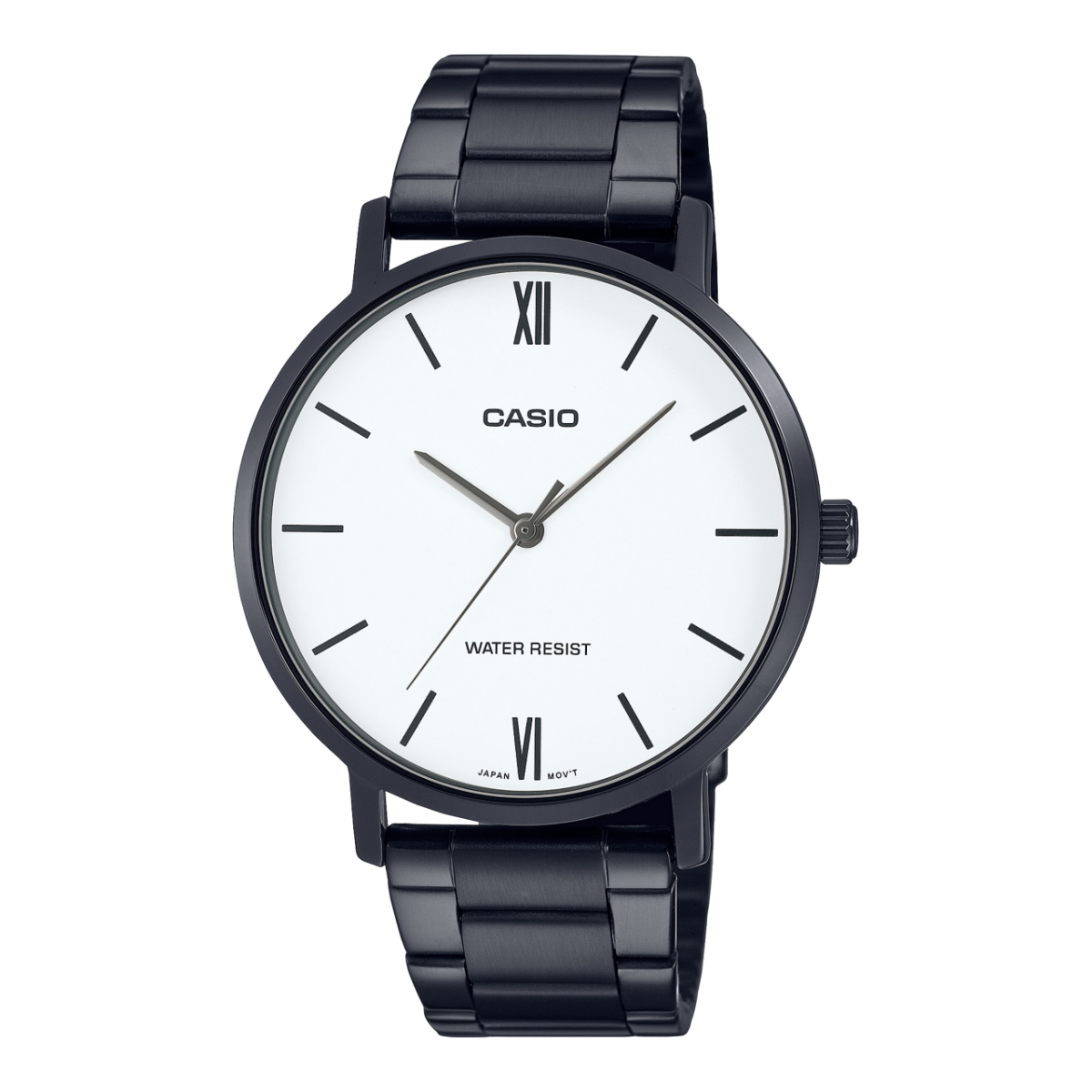 Casio Men's Watch Analog, White Dial Black Stainless Steel Strap, MTP-VT01B-7BUDF