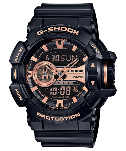 G-Shock Men's Watch Analog & Digital Combo, Black & Rose Gold Dial Black Resin Band, GA-400GB-1A4DR